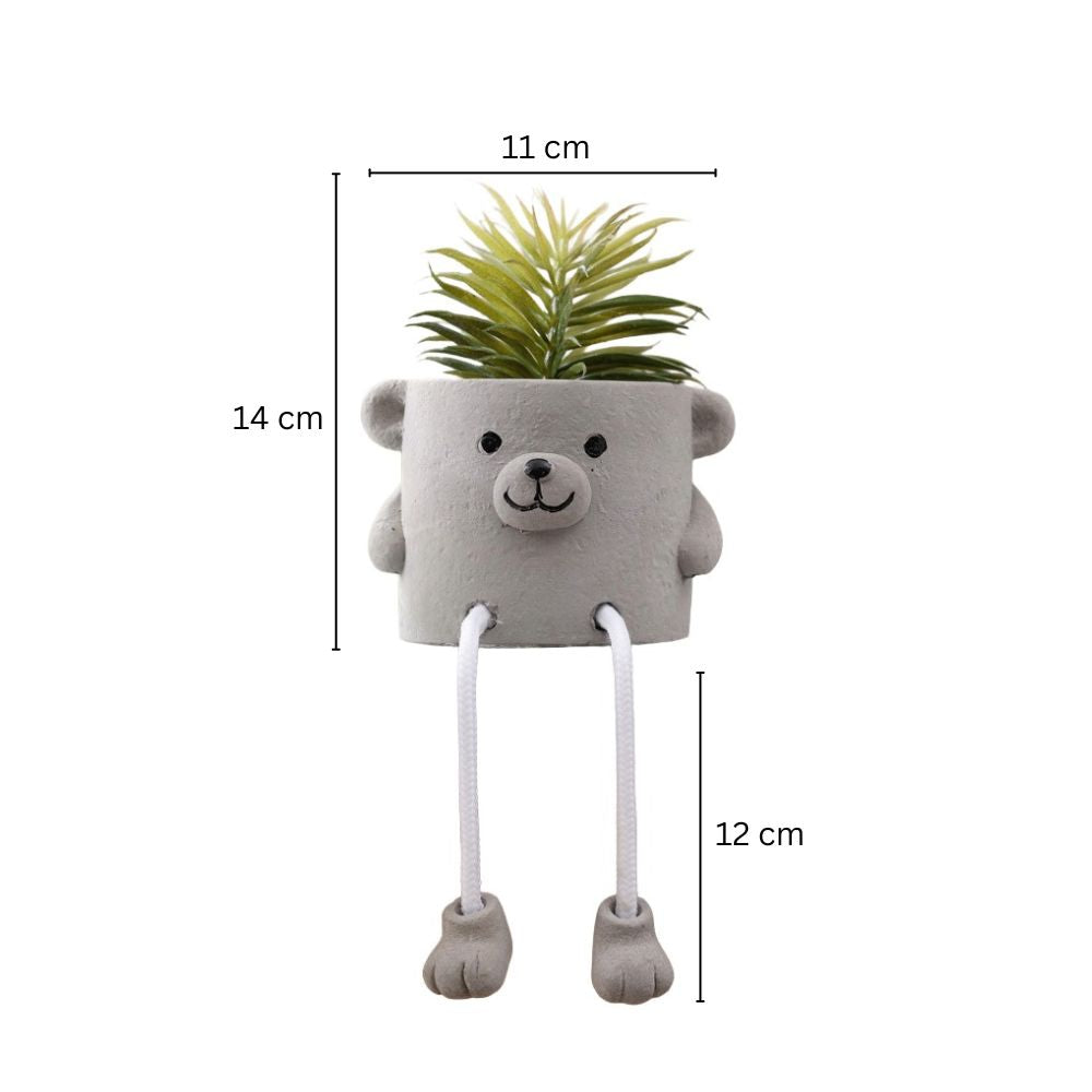 Hangout Bear Planter with Faux Plant - Grey