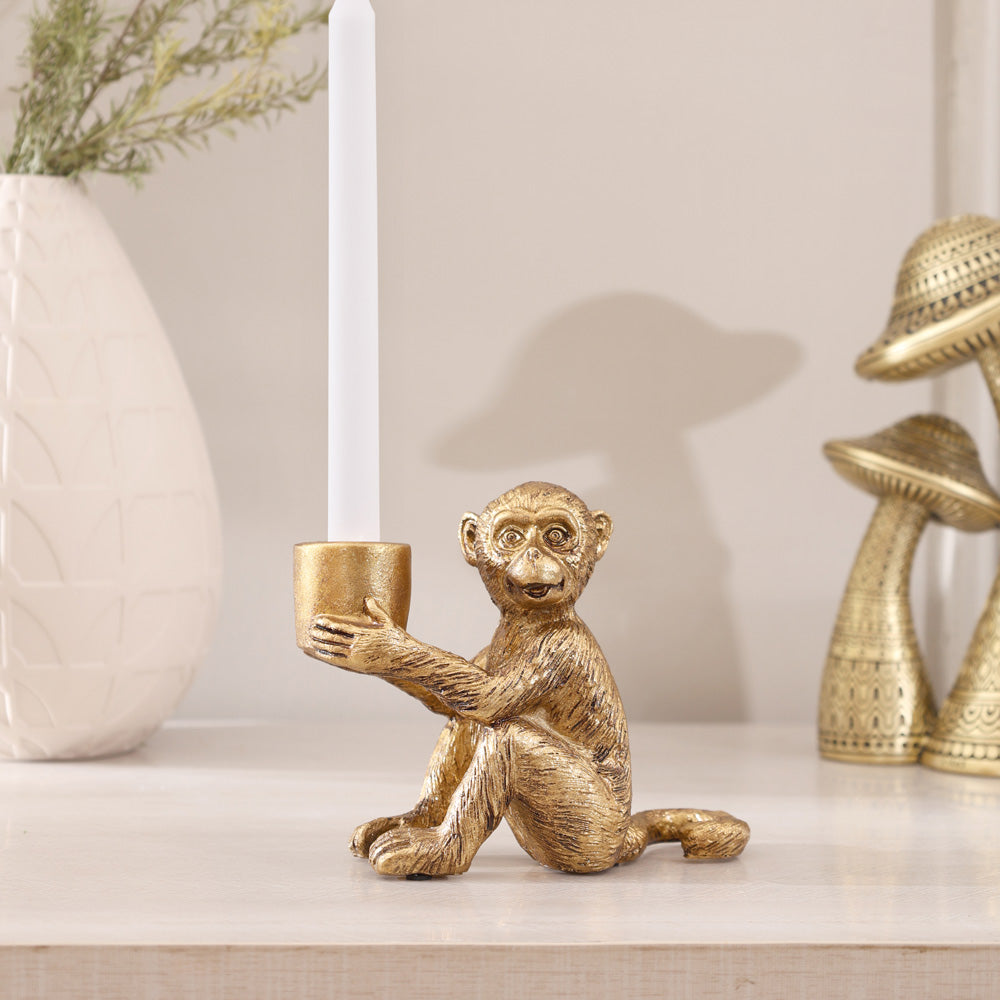 Happy Monkey Candle Holder - Gold
