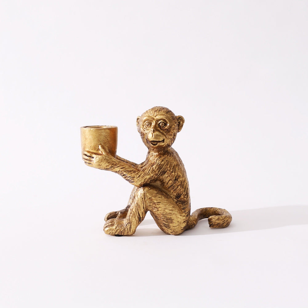 Happy Monkey Candle Holder - Gold