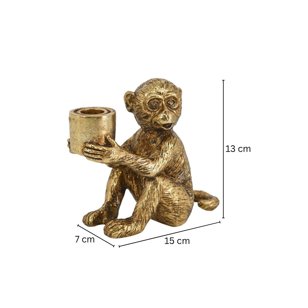 Happy Monkey Candle Holder - Gold
