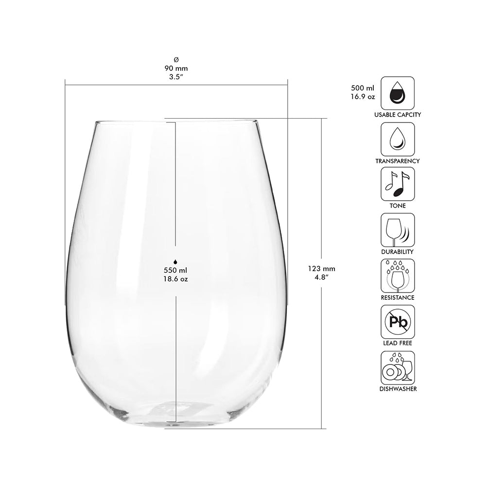 Harmony Stemless Wine Glasses 550ml, Set of 6