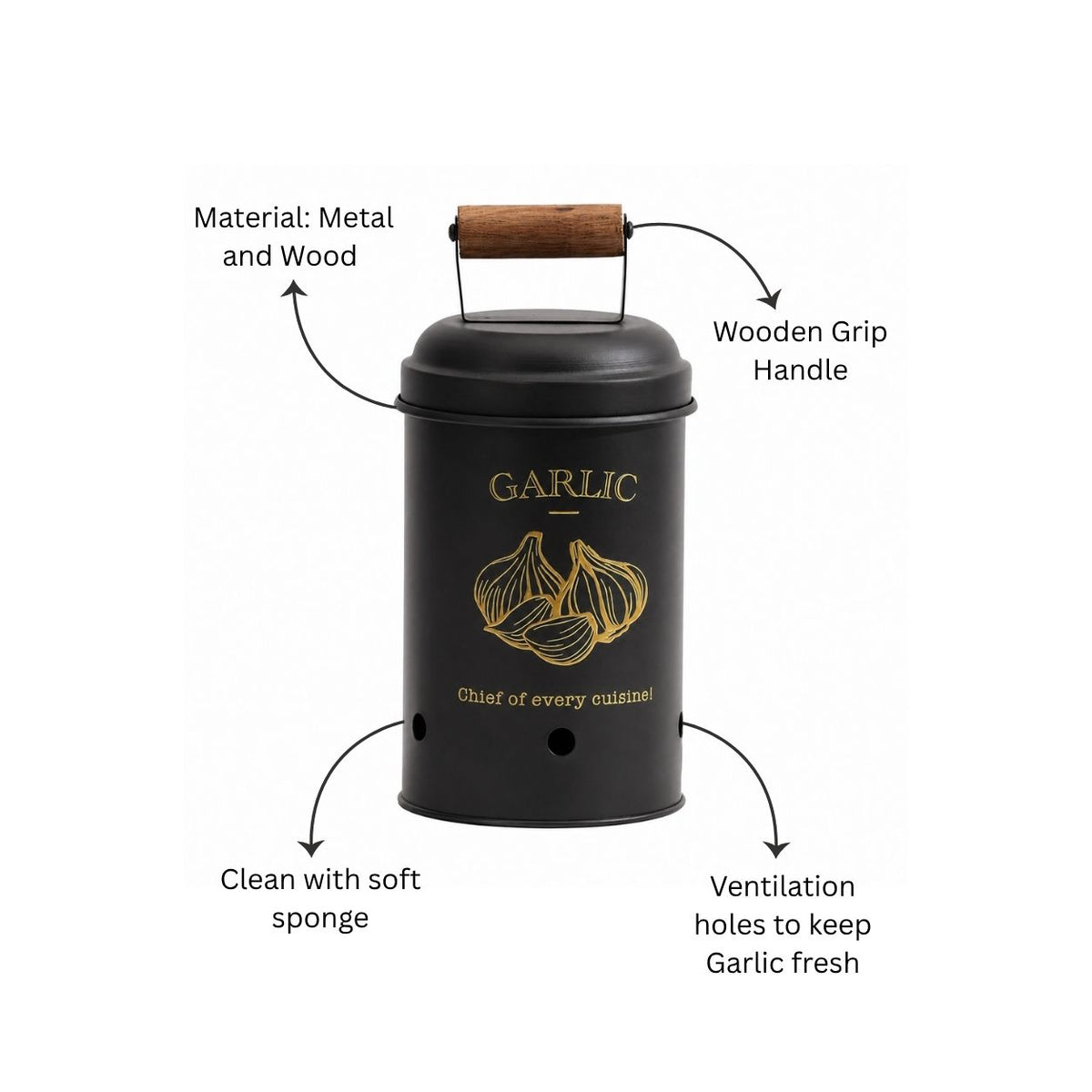 Haus Garlic Storage Bin Medium - Black