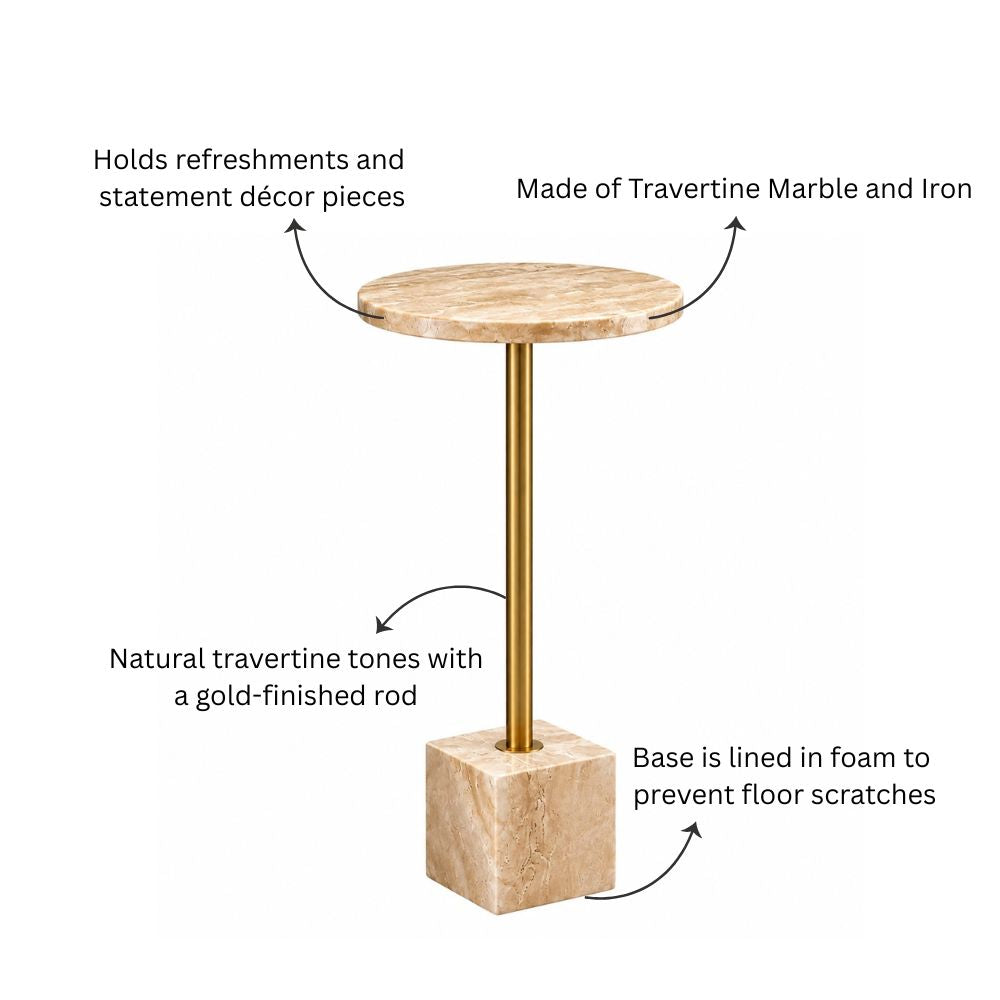 Haute Marble Pedestal Drink Table - Travertine