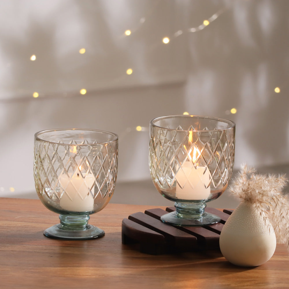 Havana Glass Hurricane 2-Piece Gift Set - Teal