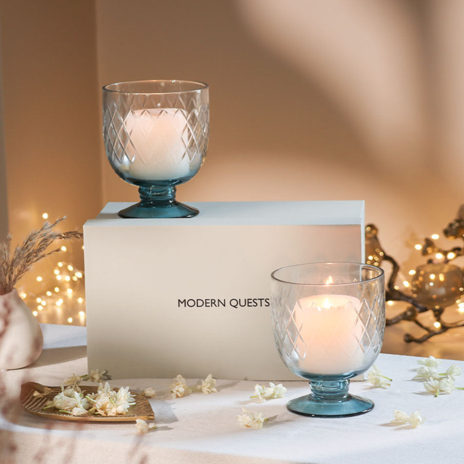 Havana Glass Hurricane 2-Piece Gift Set - Teal