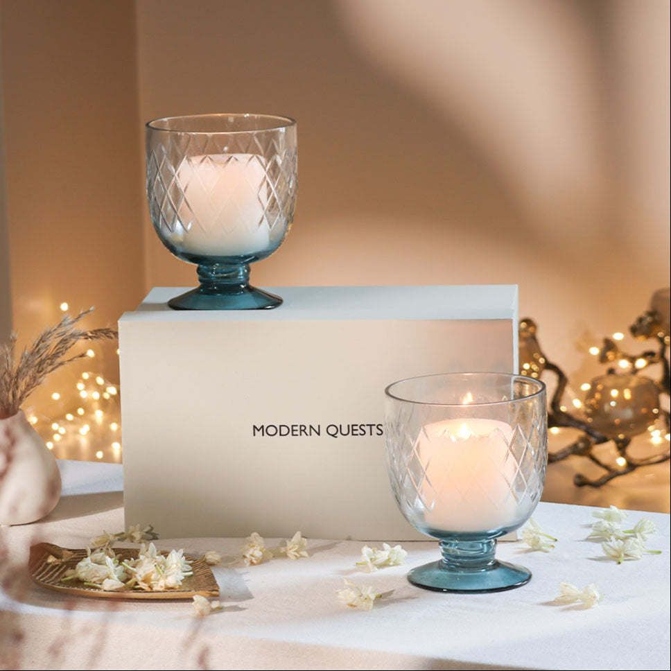 Havana Glass Hurricane 2-Piece Gift Set - Teal