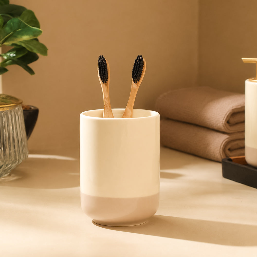 Haze Ceramic Toothbrush Tumbler - Cream Taupe