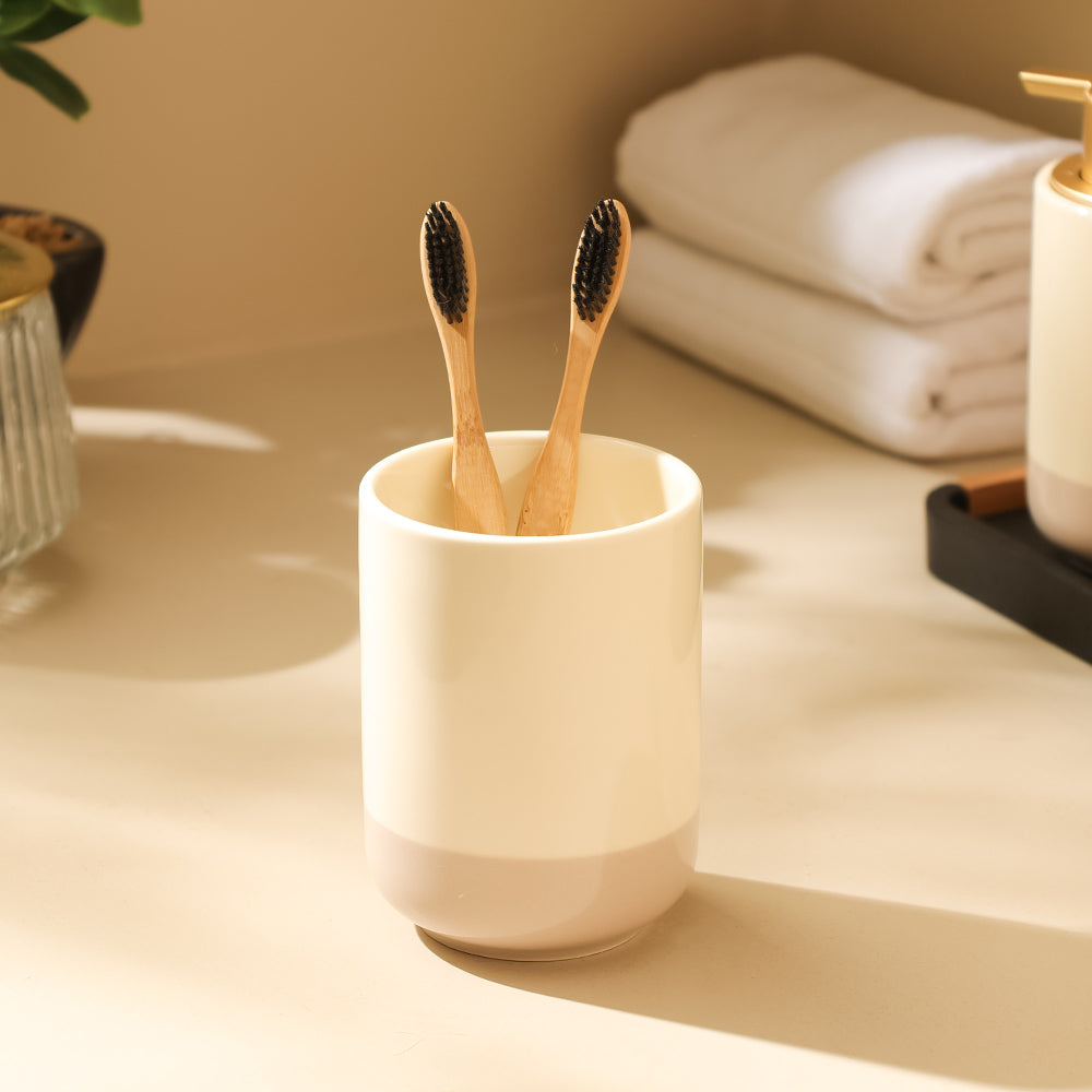 Haze Ceramic Toothbrush Tumbler - Cream Taupe