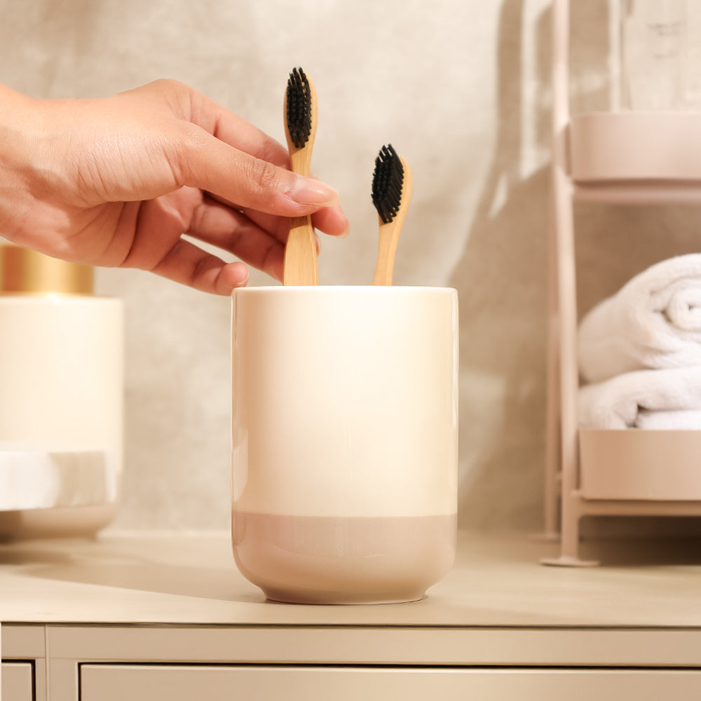 Haze Ceramic Toothbrush Tumbler - Cream Taupe