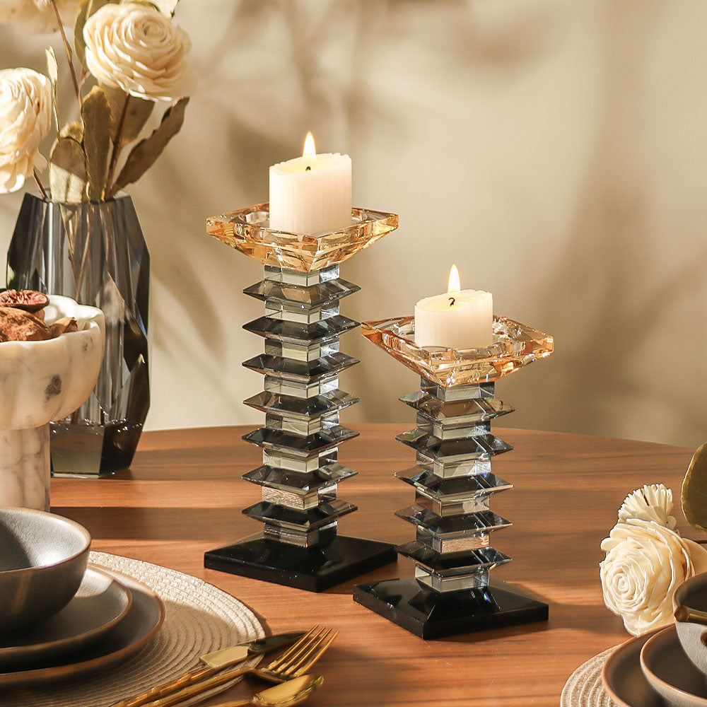 Helios Crystal Candle Holder Large - Earthy