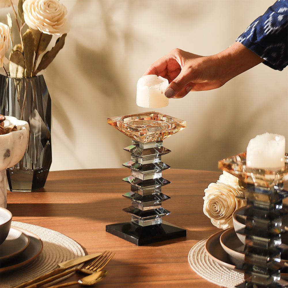 Helios Crystal Candle Holder Medium - Earthy