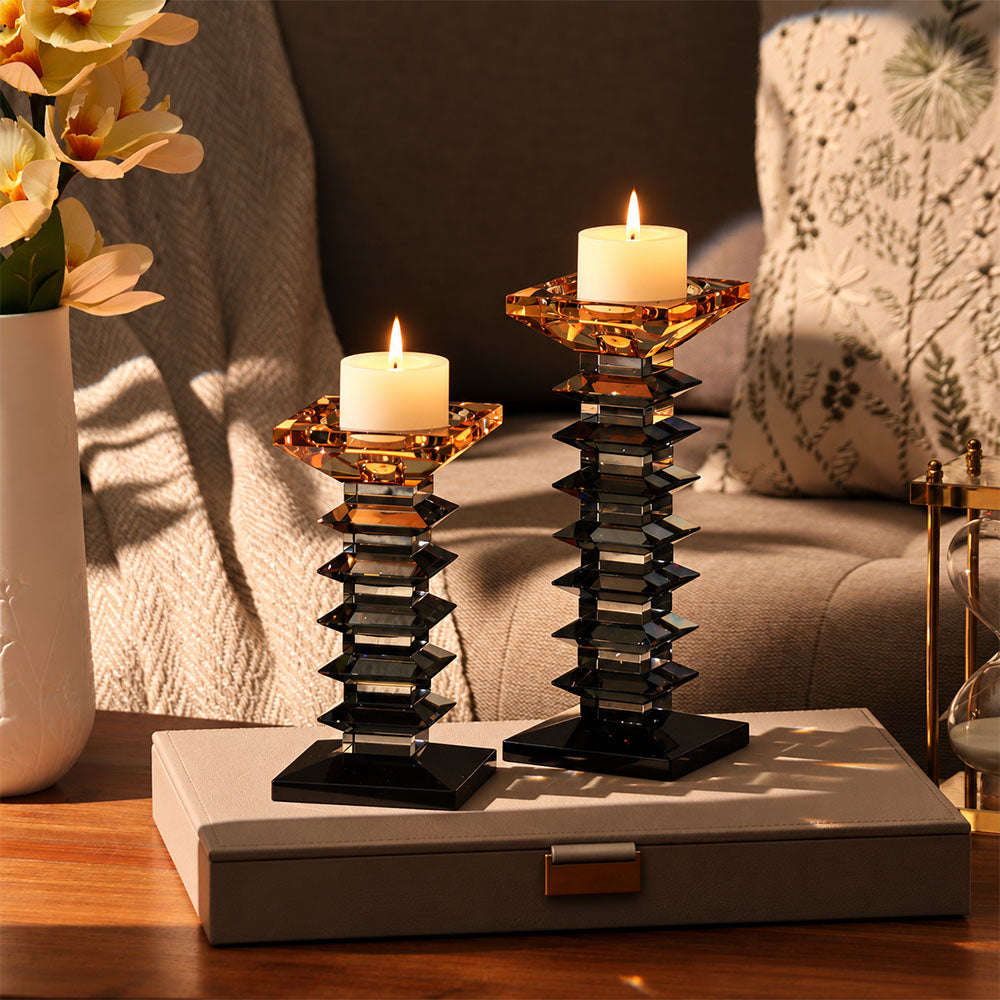 Helios Crystal Candle Holder Large - Earthy