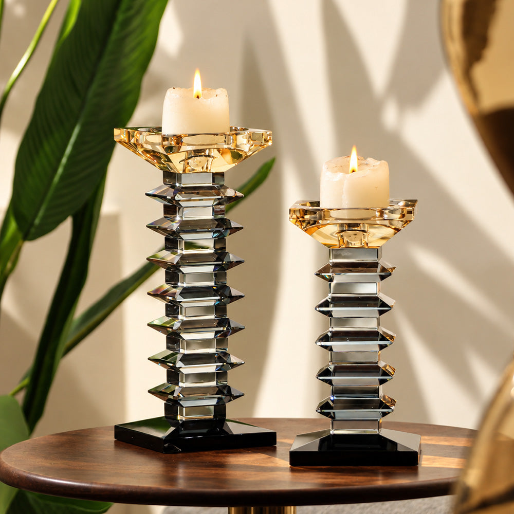 Helios Crystal Candle Holder Large - Earthy