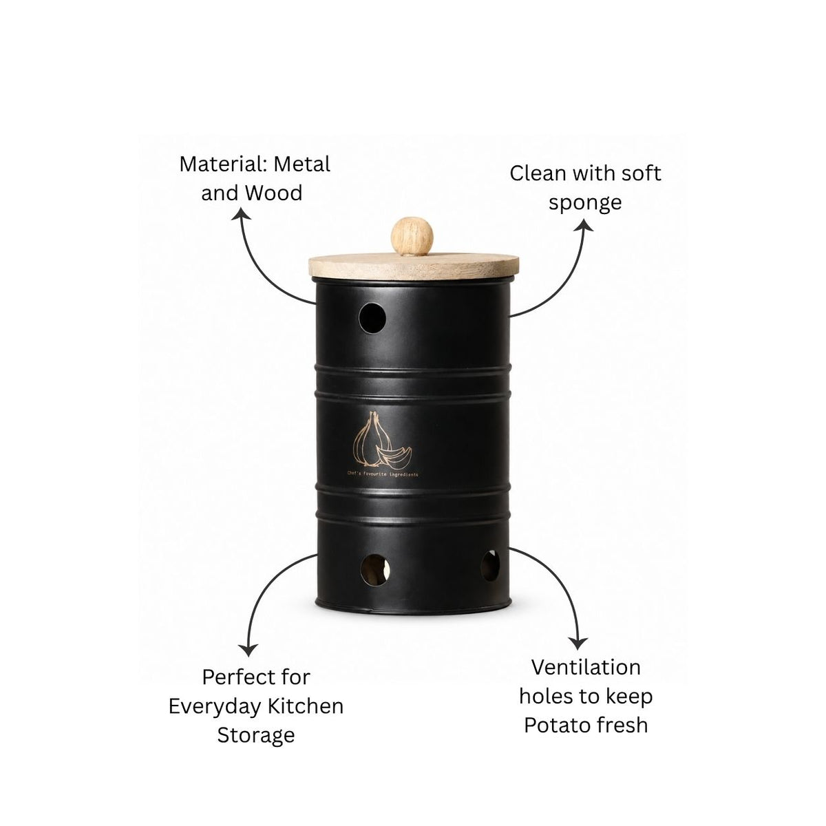 Helm Garlic Storage Bin Medium - Black