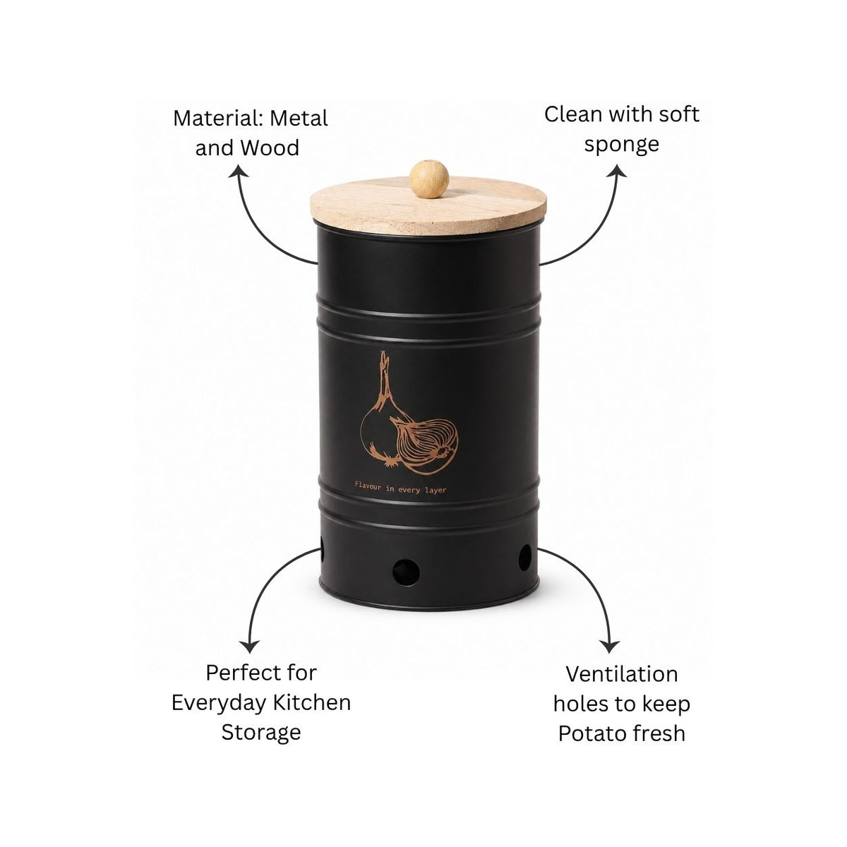 Helm Onion Storage Bin Large - Black