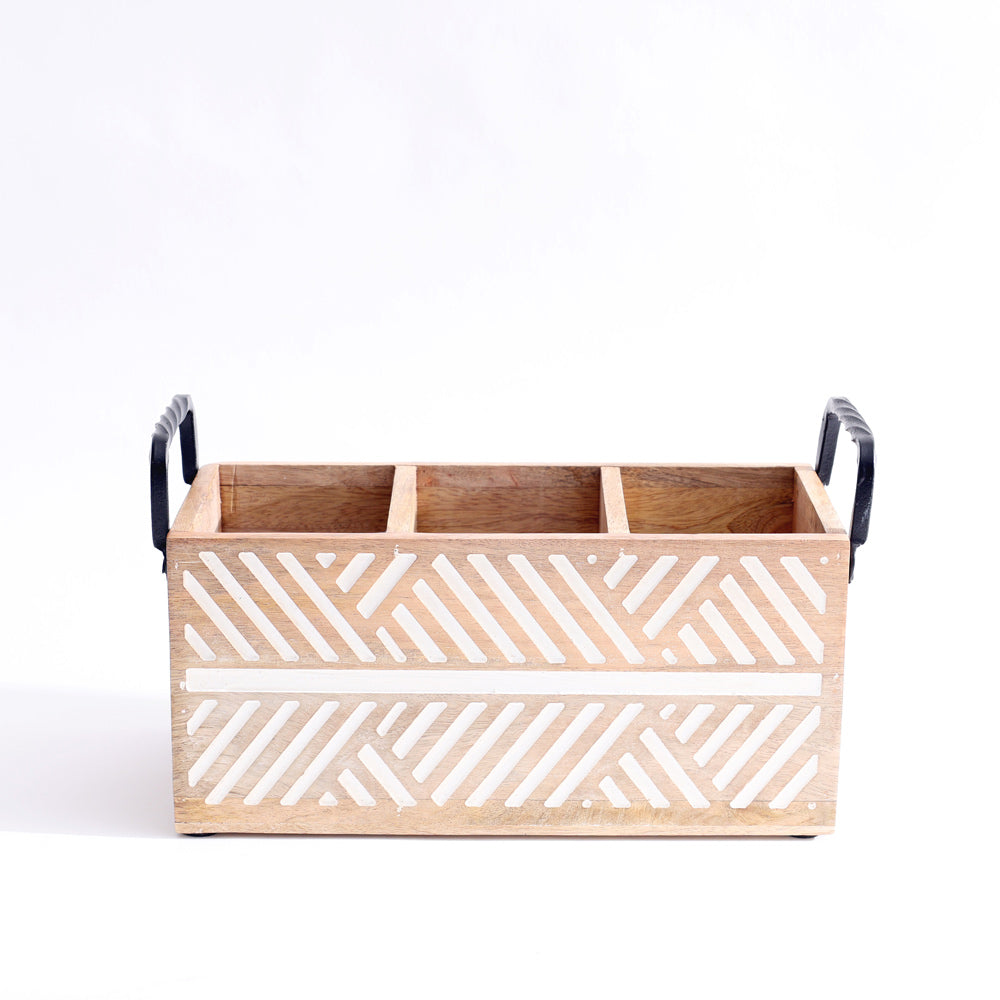 Herringbone Rectangular Sectioned Caddy - Vintage White