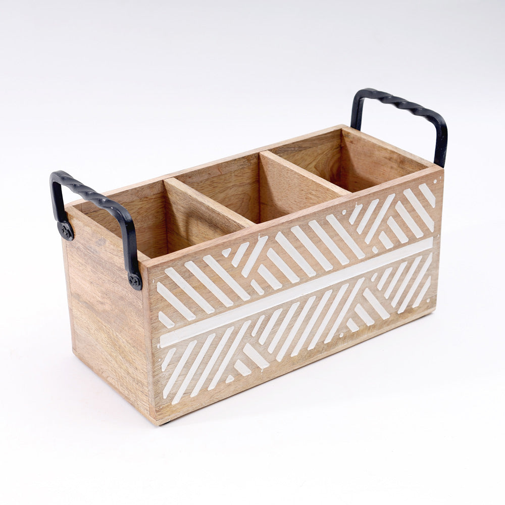 Herringbone Rectangular Sectioned Caddy - Vintage White