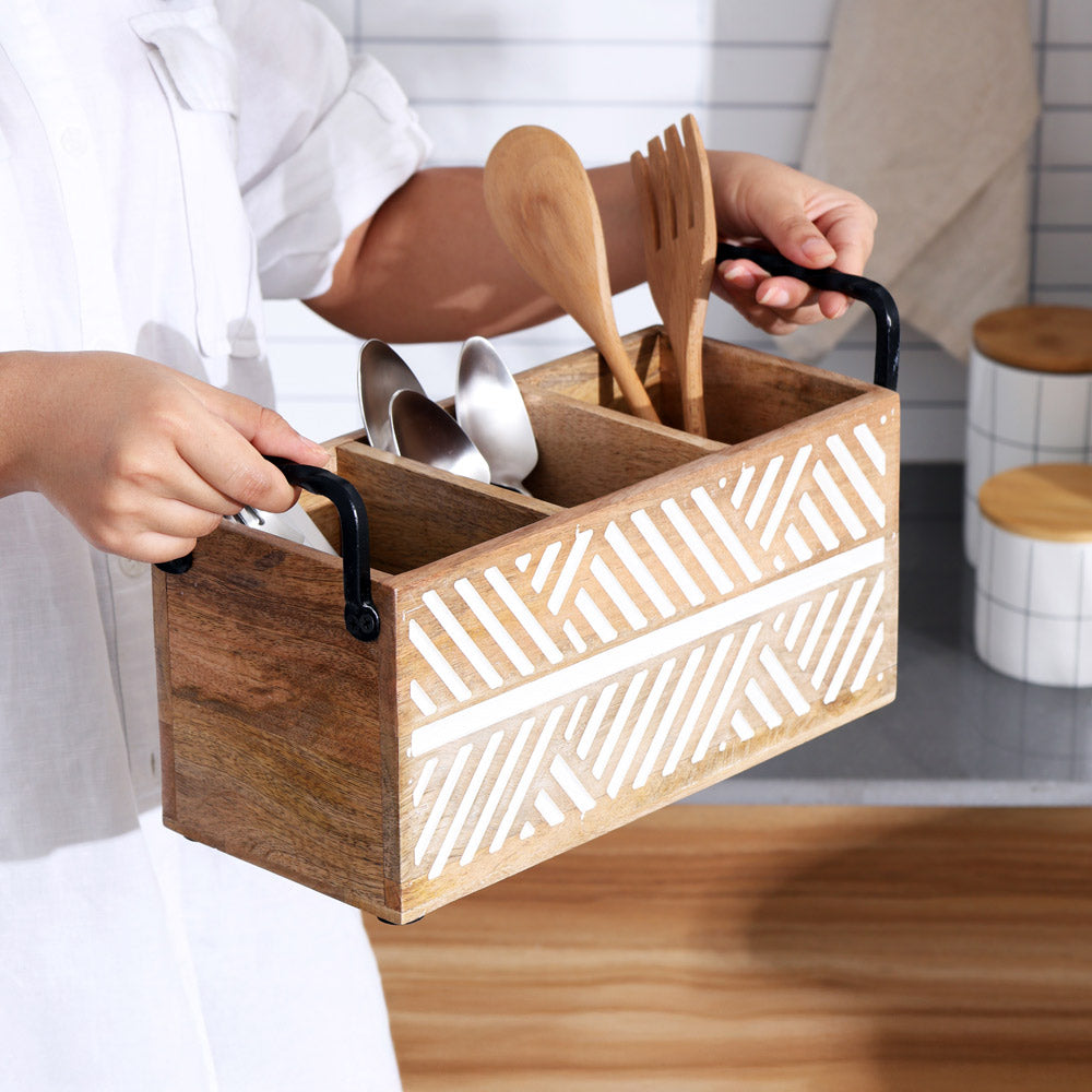 Herringbone Rectangular Sectioned Caddy - Vintage White