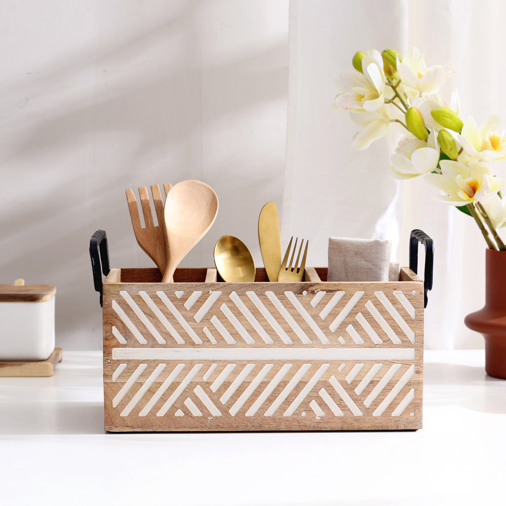 Herringbone Rectangular Sectioned Caddy - Vintage White