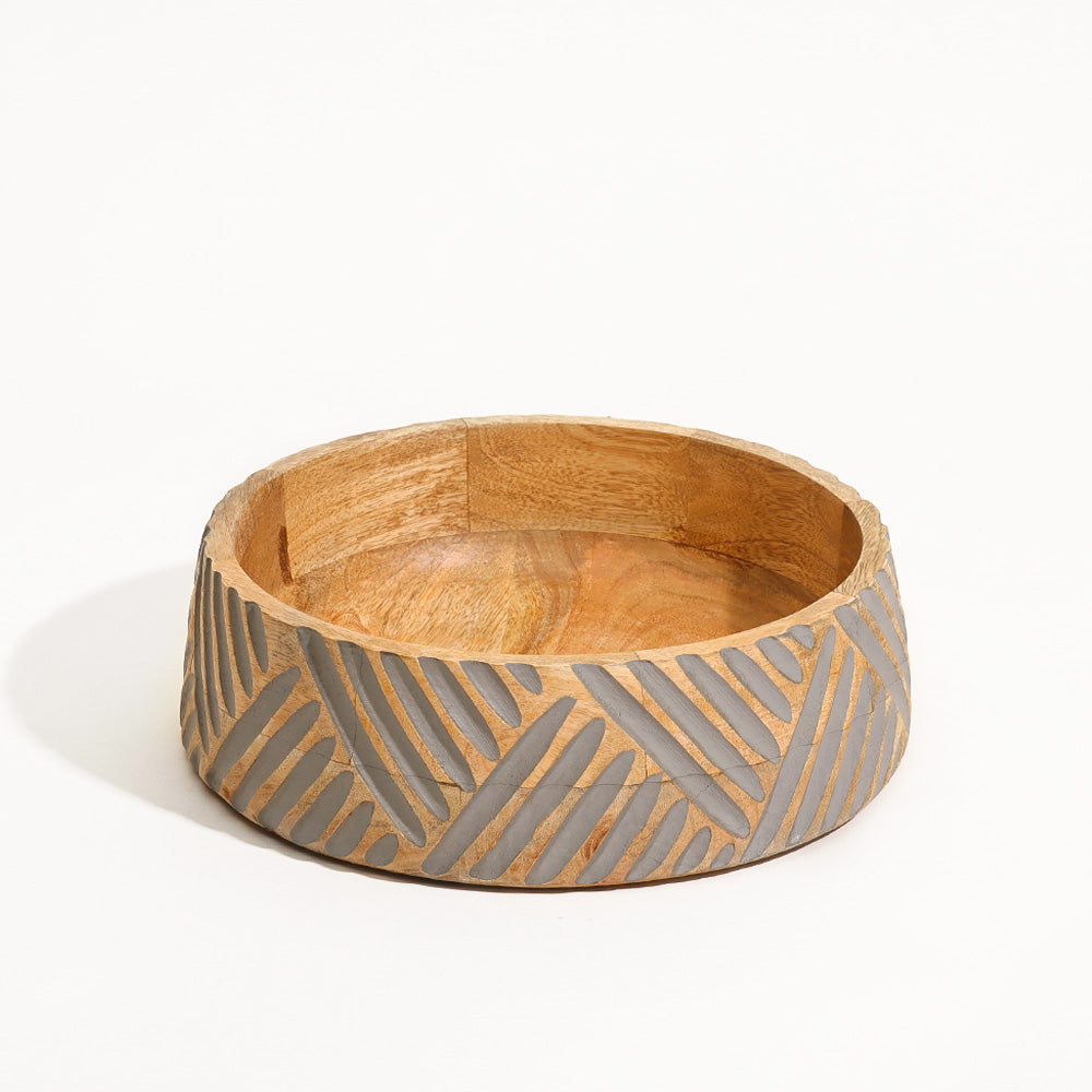 Herringbone Carved Bowl Large - Chestnut Grey