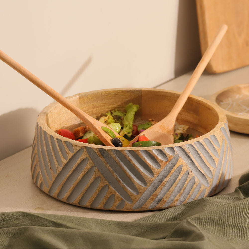 Herringbone Carved Bowl Large - Chestnut Grey