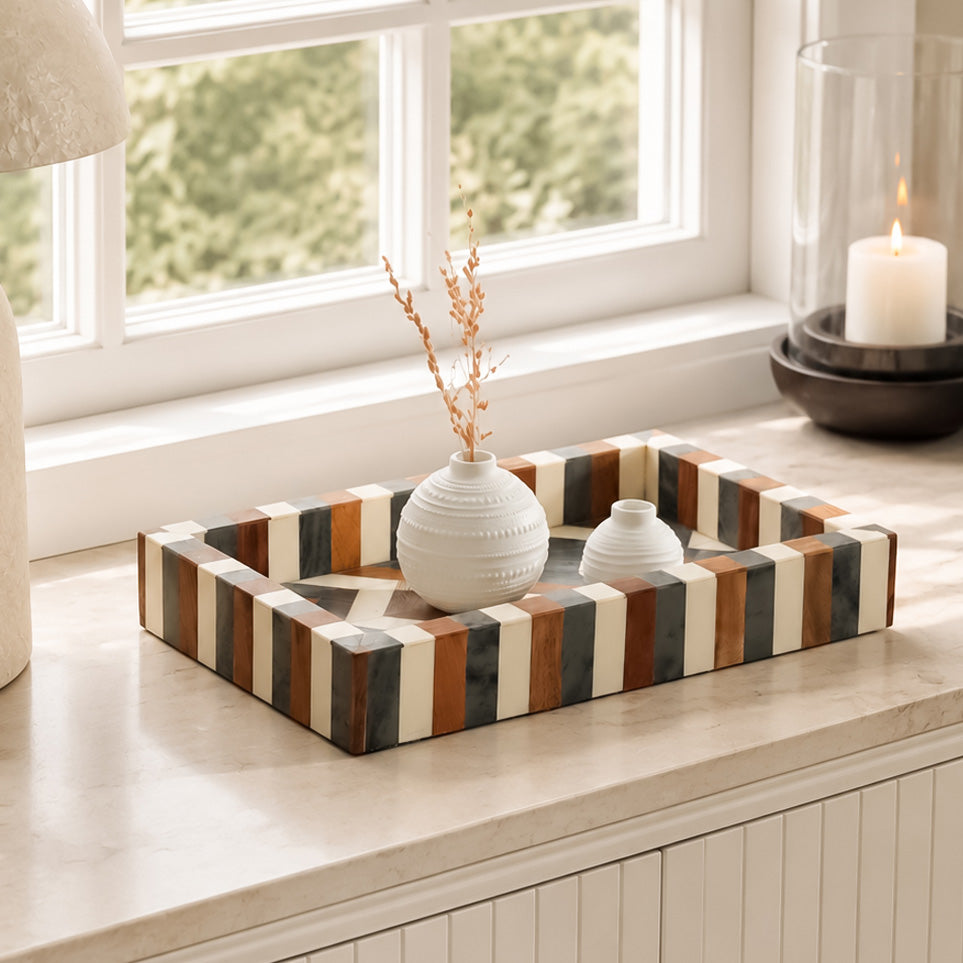 Herringbone Decorative Resin Tray Medium - Earthy
