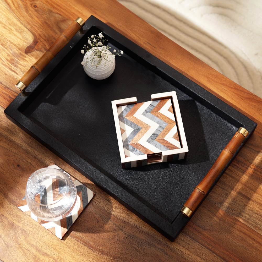 Herringbone Resin Square Coasters, Set of 4 - Earthy