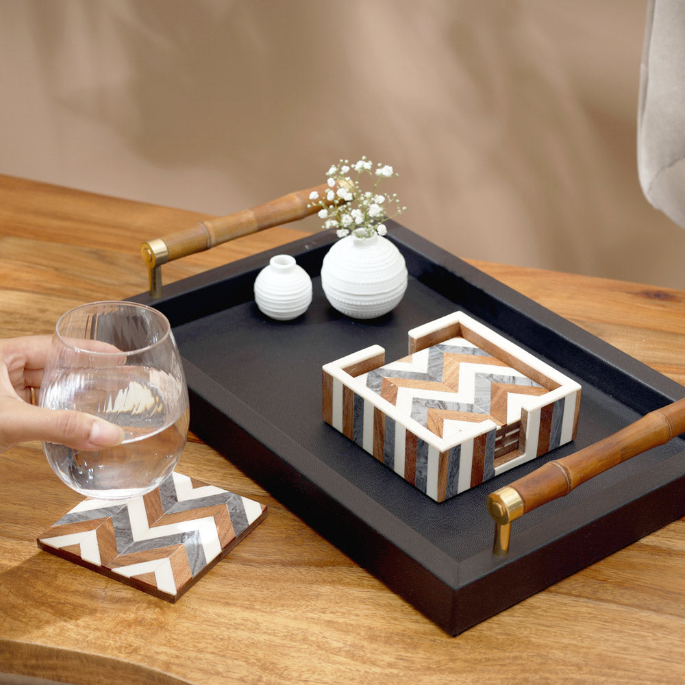 Herringbone Resin Square Coasters, Set of 4 - Earthy