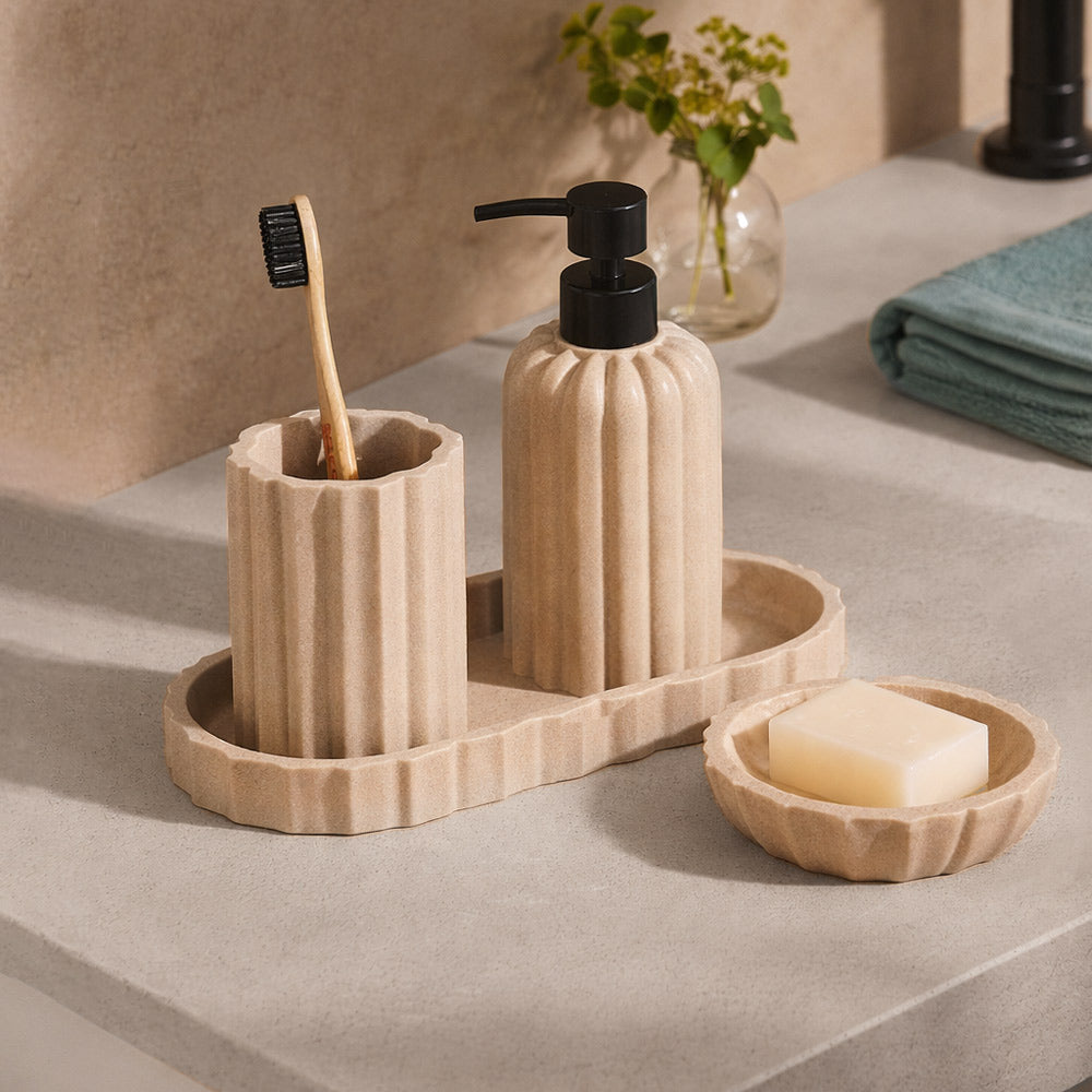 Hex 4-piece Bathroom Set - Sandy Beige