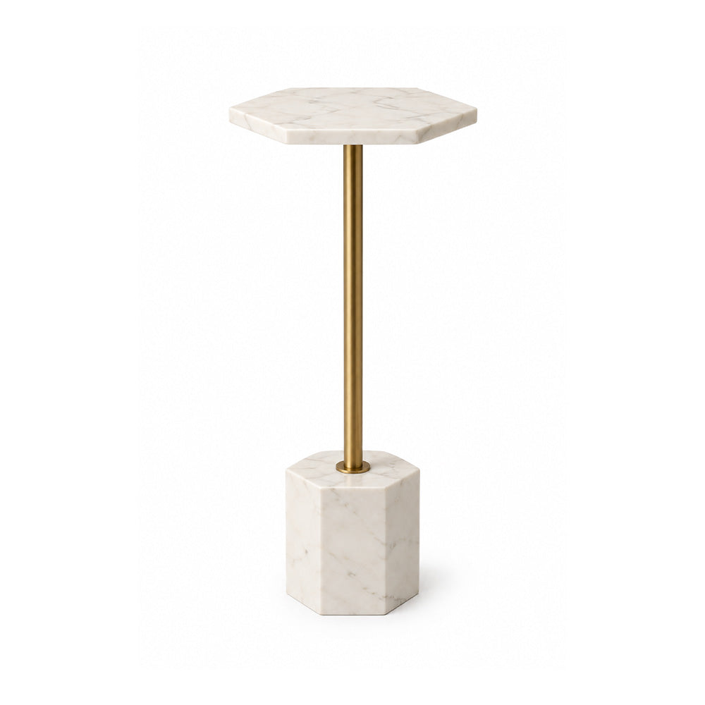 Hex Marble Pedestal Drink Table - White Gold