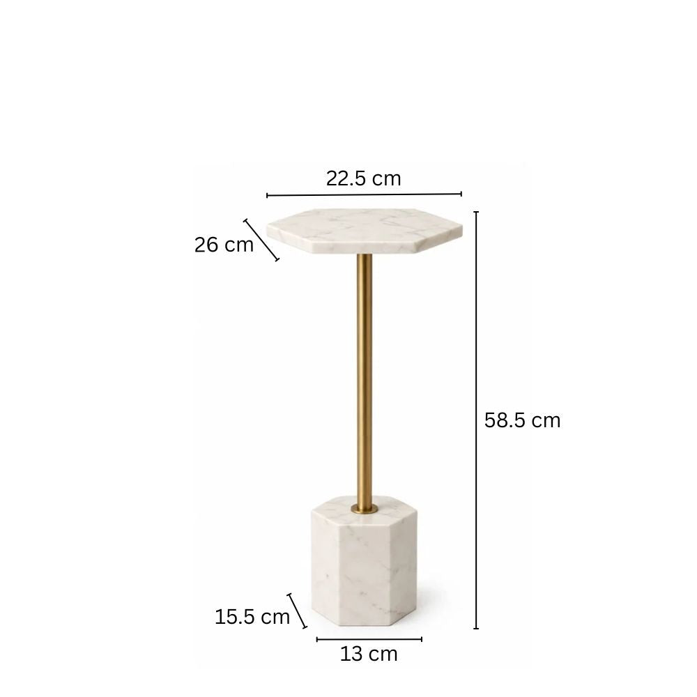 Hex Marble Pedestal Drink Table - White Gold