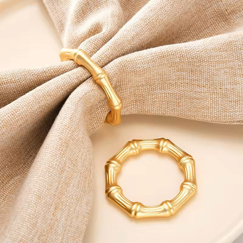 Hex Metal Napkin Rings, Set of 6 - Gold