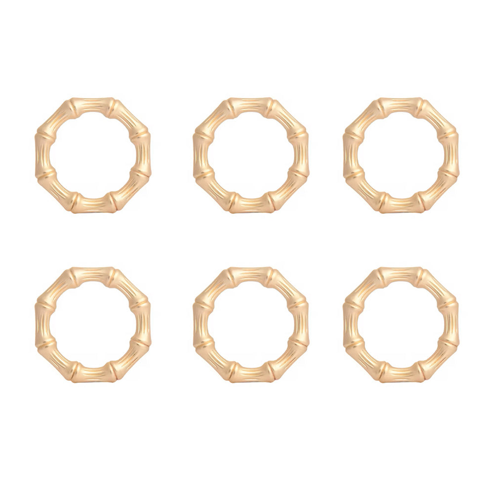 Hex Metal Napkin Rings, Set of 6 - Gold