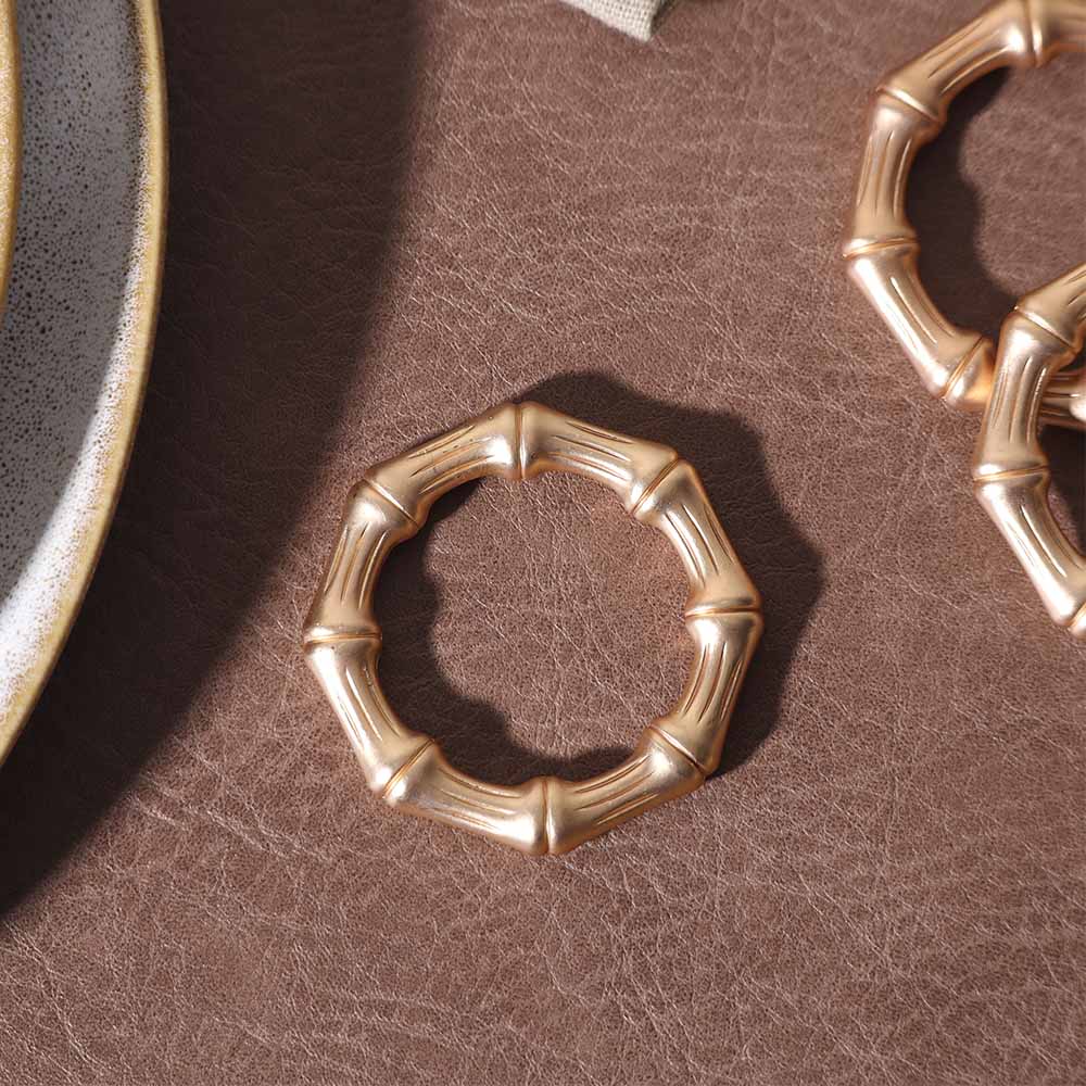 Hex Metal Napkin Rings, Set of 6 - Gold