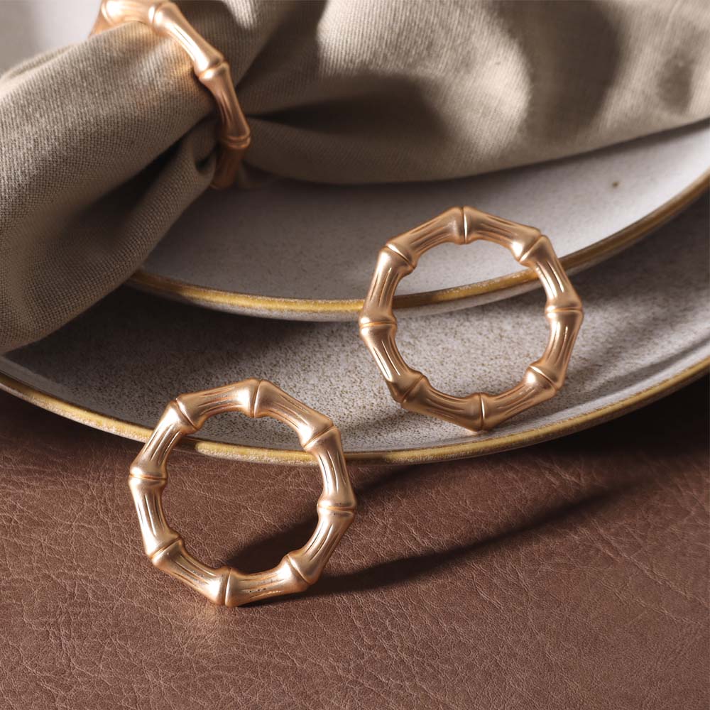 Hex Metal Napkin Rings, Set of 6 - Gold