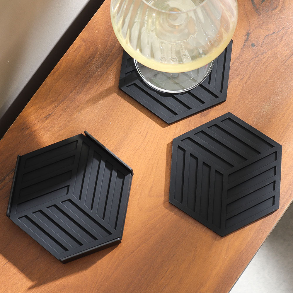 Hexagon Coasters, Set of 6 - Black