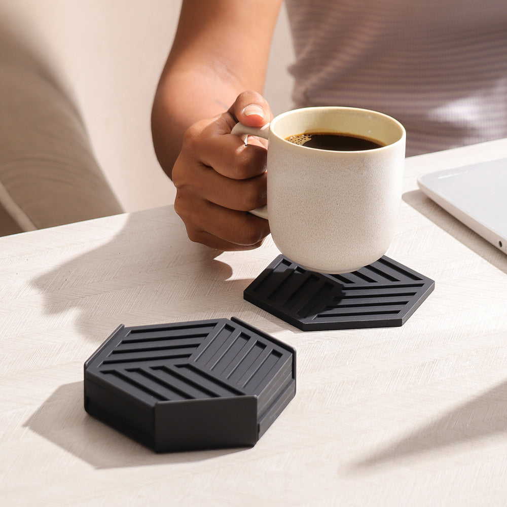 Hexagon Coasters, Set of 6 - Black