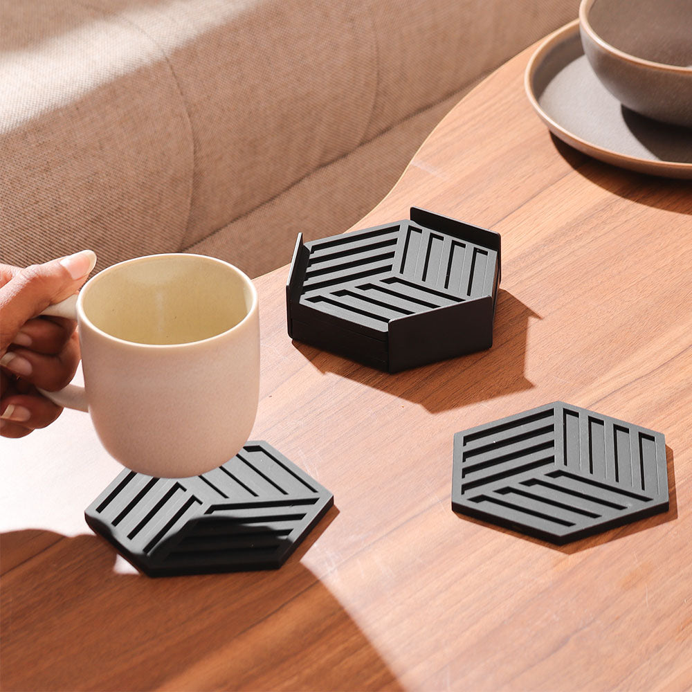 Hexagon Coasters, Set of 6 - Black