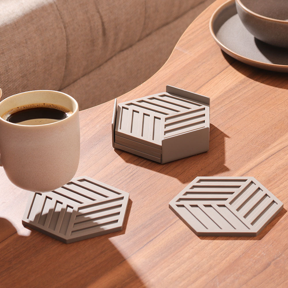 Hexagon Coasters, Set of 6 - Taupe