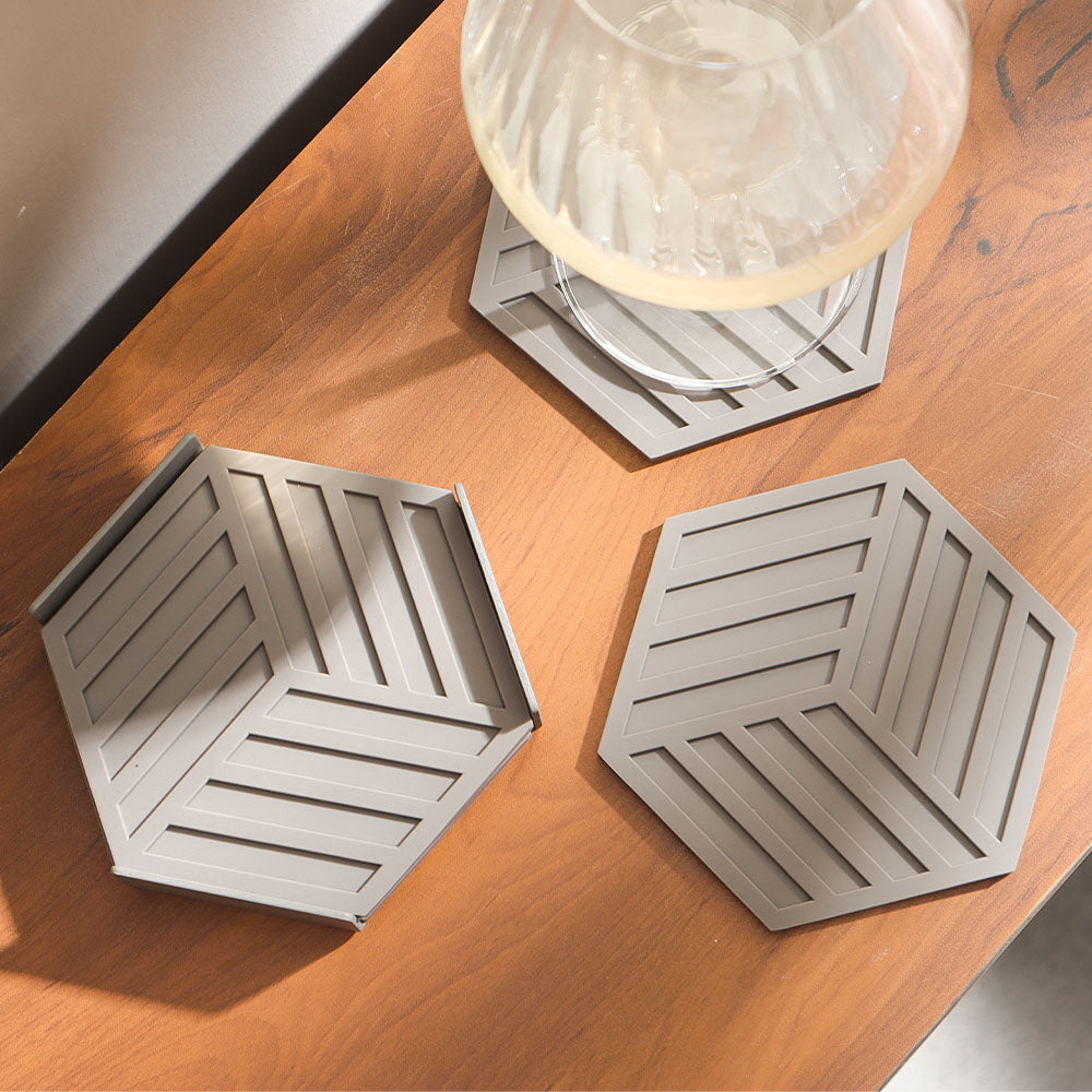 Hexagon Coasters, Set of 6 - Taupe