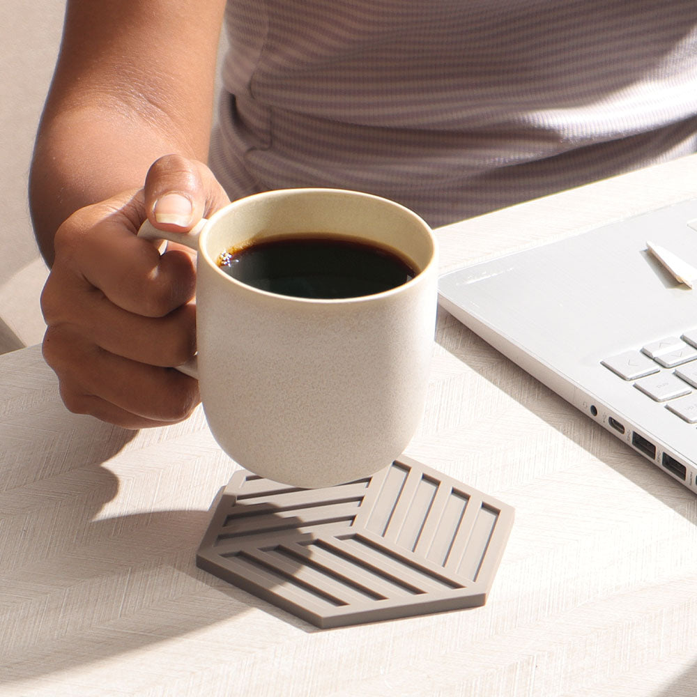 Hexagon Coasters, Set of 6 - Taupe