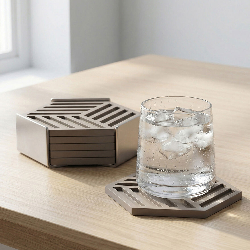 Hexagon Coasters, Set of 6 - Taupe