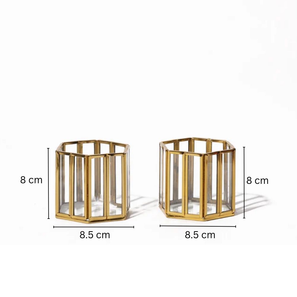 Hexagon Tealight Holders 2-Piece Gift Set - Gold