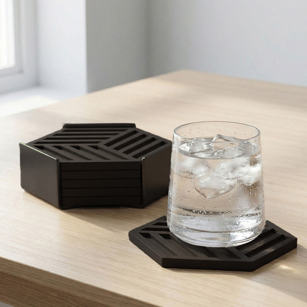 Hexagon Coasters, Set of 6 - Black
