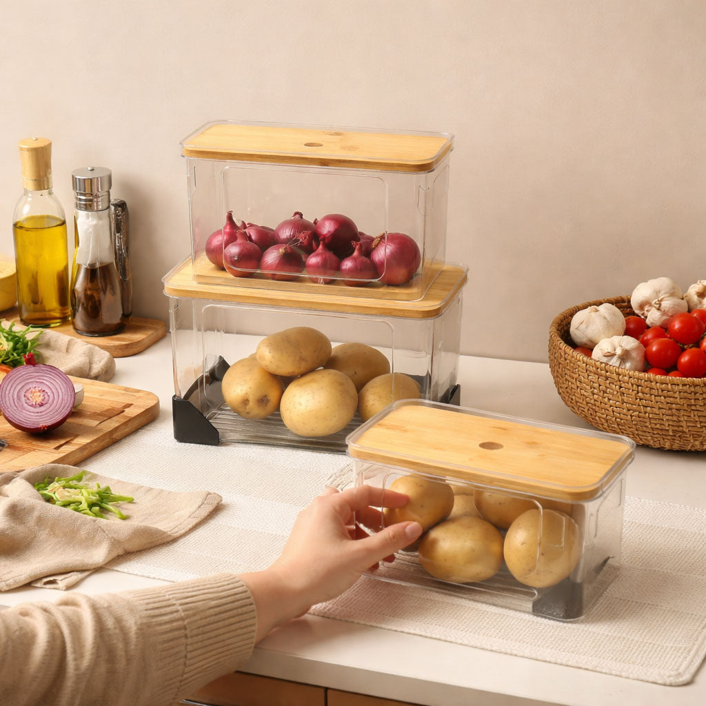Hold-It Stackable Storage Bins, Set of 3 - Clear Natural