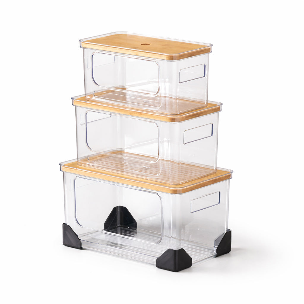 Hold-It Stackable Storage Bins, Set of 3 - Clear Natural