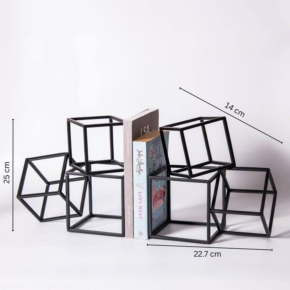 Hollow Blocks Metal Bookends, Set of 2 - Black