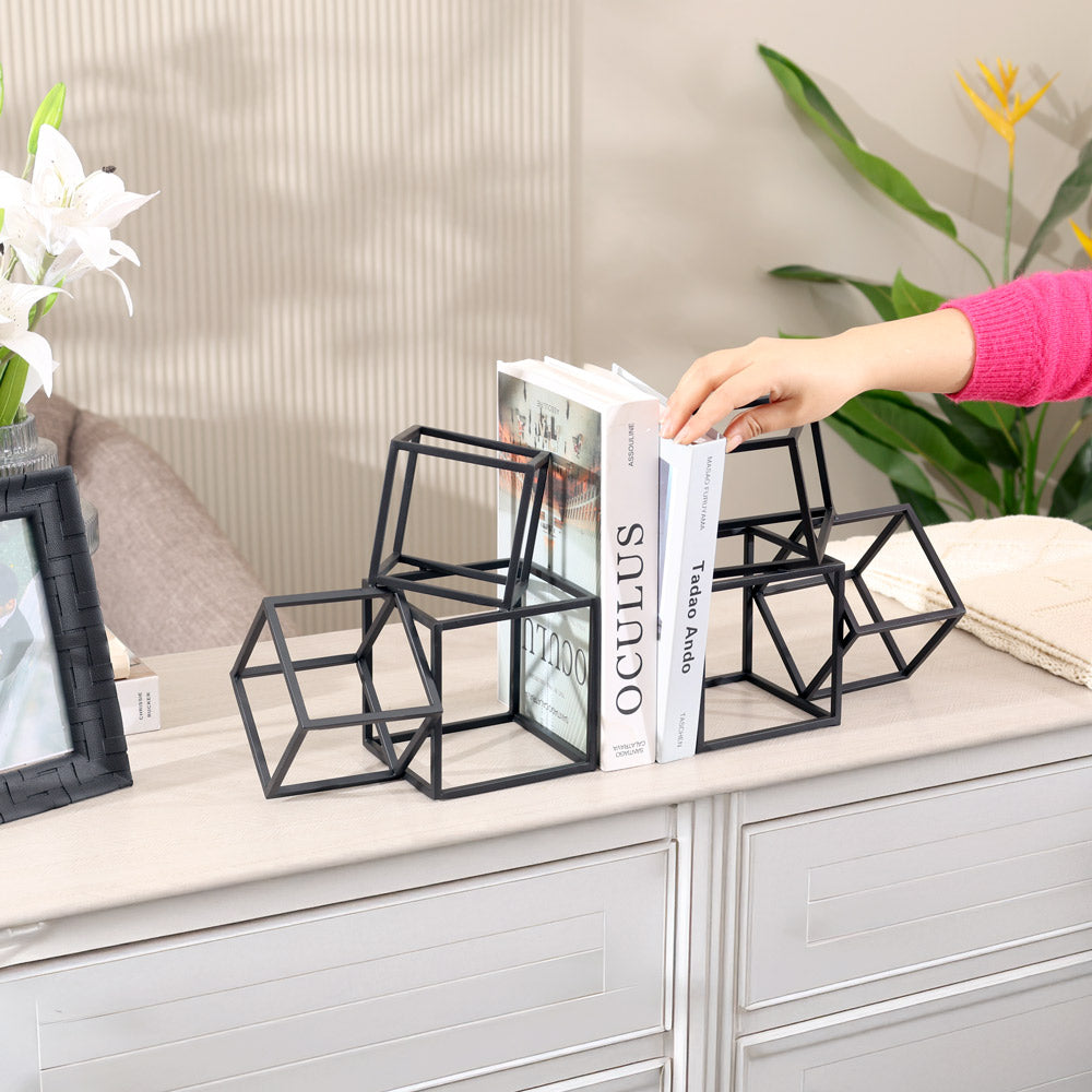 Hollow Blocks Metal Bookends, Set of 2 - Black