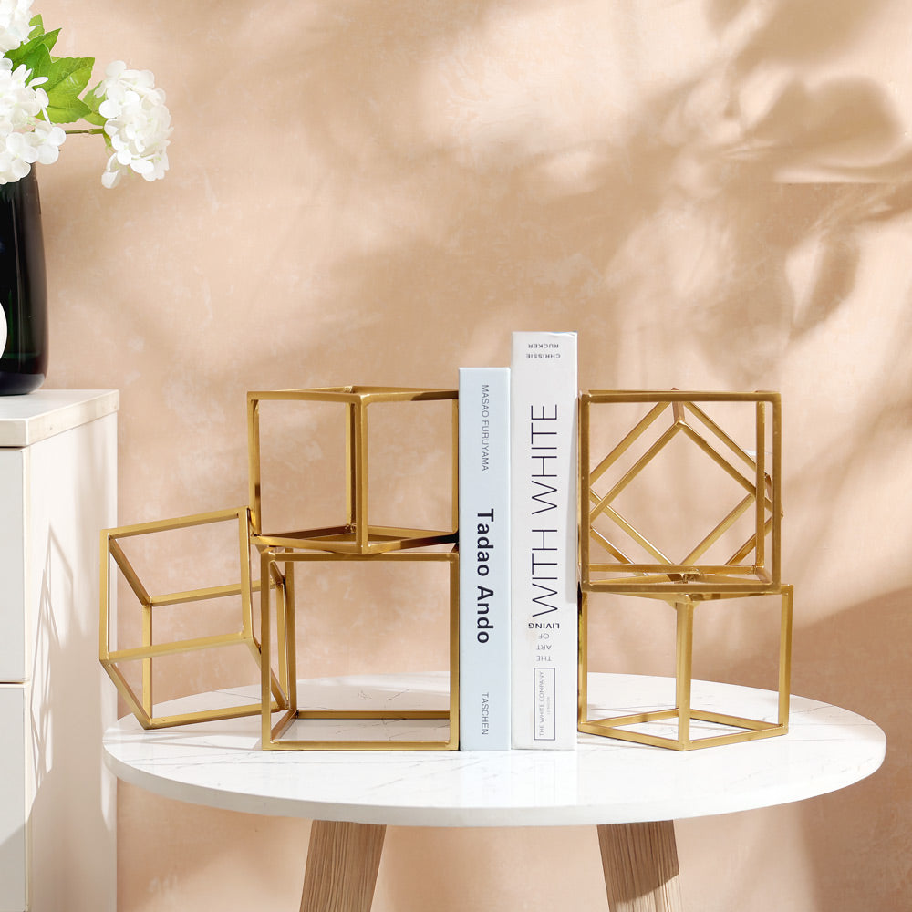 Hollow Blocks Metal Bookends, Set of 2 - Gold