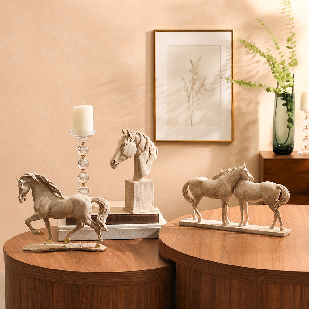 Horse and Mare Sculpture Medium - Speckled Beige